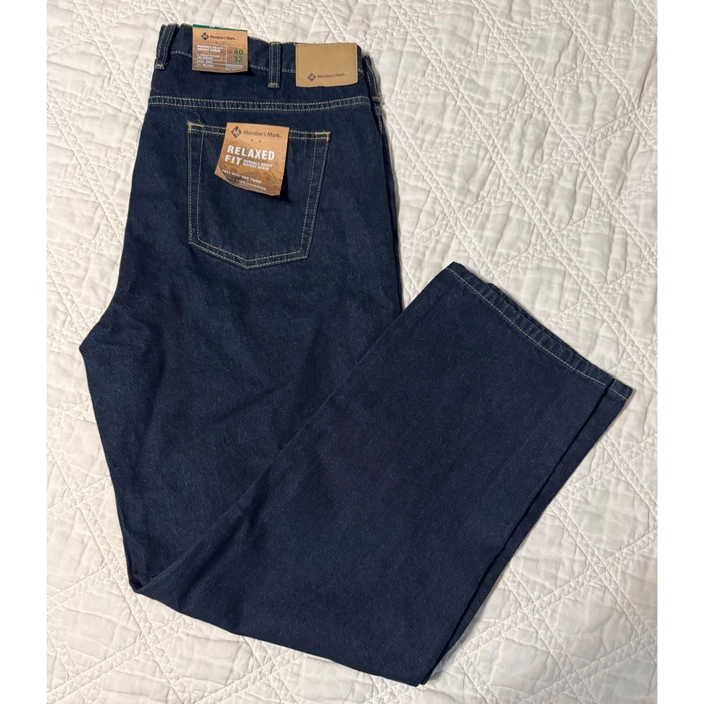 Members Mark Mens Relaxed Fit Jeans Dark Wash Durable Heavy Denim 40x32 NWT